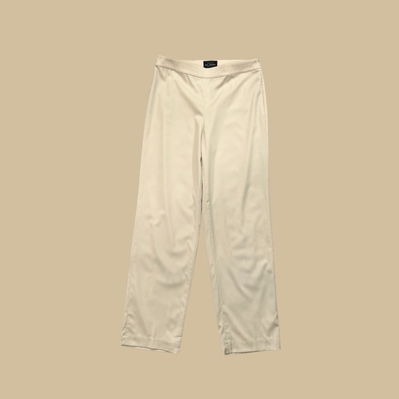 St. John Boutique Exclusive Beige Flat Front Wide Leg Wool Blend Trousers Size 8